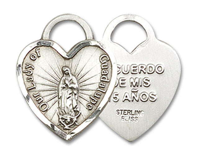 Heart Shaped Our Lady of Guadalupe Medal - Sterling Silver 5/8 x 1/2 Pendant 3409SS