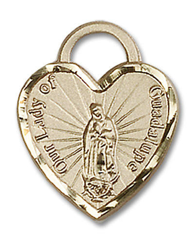 Heart Shaped Our Lady of Guadalupe Pendant - 14kt Gold 3/4 x 5/8 3208