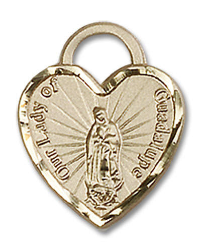 Heart Shaped Our Lady of Guadalupe Pendant - 14kt Gold 5/8 x 1/2 3408
