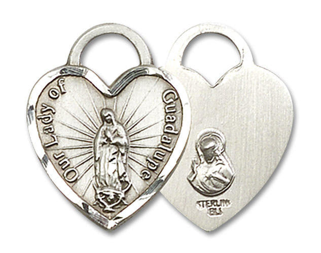 Heart Shaped Our Lady of Guadalupe Pendant - Sterling Silver 3/4 x 5/8 3208SS