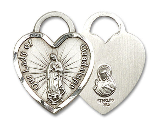 Heart Shaped Our Lady of Guadalupe Pendant - Sterling Silver 3/4 x 5/8 3208SS