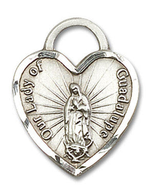 Heart Shaped Our Lady of Guadalupe Pendant - Sterling Silver 3/4" x 5/8" (3209PLSS)