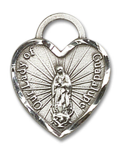 Heart Shaped Our Lady of Guadalupe Pendant - Sterling Silver 5/8 x 1/2 3408SS