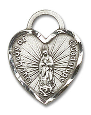 Heart Shaped Our Lady of Guadalupe Pendant - Sterling Silver 5/8" x 1/2" (3408SS)