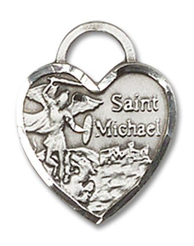 Heart Shaped St Michael Pendant - Sterling Silver 5/8 x 1/2 3403SS