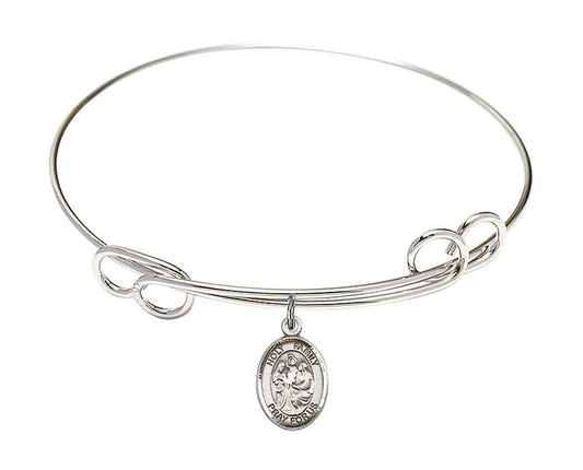Holy Family Double Loop Bangle Bracelet - Sterling Silver Charm 9218SS