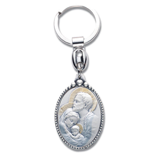 Holy Family Sterling Silver Inset Key Chain - Gift Boxed