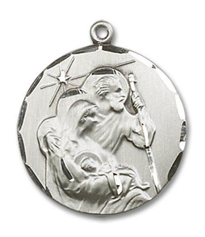 Holy Family Traveling Medal - Sterling Silver 3/4 x 5/8 Round Pendant 4245SS