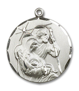 Holy Family Traveling Medal - Sterling Silver 3/4" x 5/8" Round Pendant (4245SS)