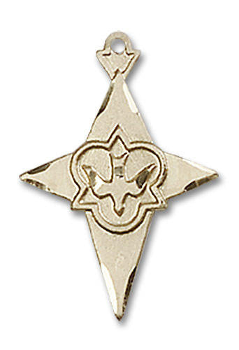 Holy Spirit Four Pointed Cross Pendant - 14kt Gold 3/4 x 1/2 5928