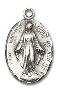 Immaculate Conception Medal - Sterling Silver 5/8" x 3/8" Oval Pendant (84-100SS)