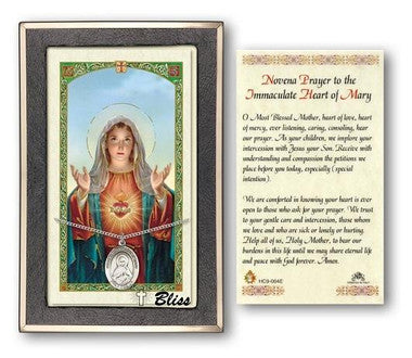 Immaculate Heart of Mary Medal With Prayer Card - Sterling Silver 3/4" x 1/2" Oval Pendant (PC8337SS)
