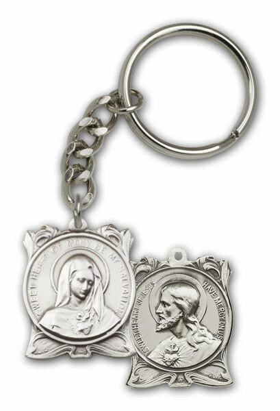 Immaculate Heart/Sacred Heart Keychain - Silver Finish