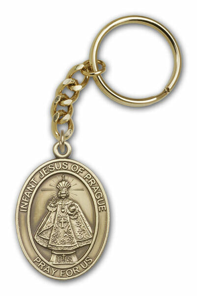 Infant of Prague Medal Keychain - Gold Finish
