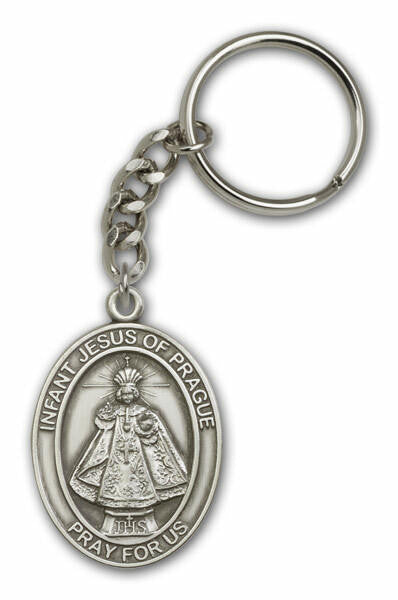 Infant of Prague Medal Keychain - Silver Finish