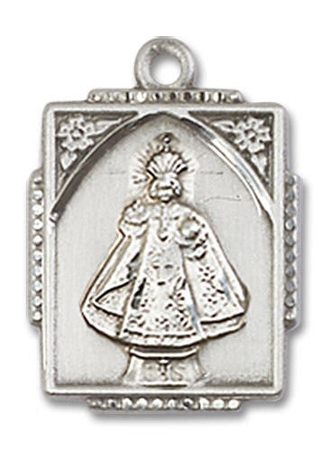Infant of Prague Medal - Sterling Silver 3/4 x 1/2 Rectangular Pendant 0804ISS