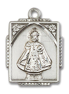 Infant of Prague Medal - Sterling Silver 3/4" x 1/2" Rectangular Pendant (0804ISS)