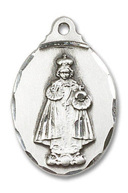 Infant of Prague Medal - Sterling Silver 7/8" x 1/2" Oval Pendant (0599ISS)