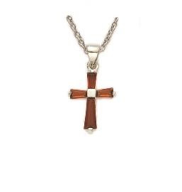 January Baguette Cross Necklace - Sterling Silver Pendant on 16 Stainless Chain SX9016SH