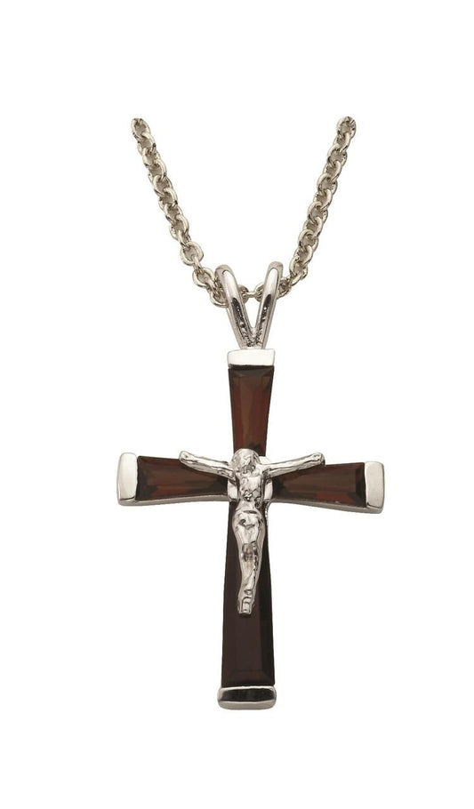 January Birthstone Crucifix Necklace - Sterling Silver Pendant on 18 Stainless Steel Chain SX9297SH