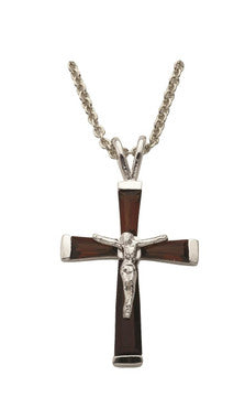 January Birthstone Crucifix Necklace - Sterling Silver Pendant on 18" Stainless Steel Chain (SX9297SH)
