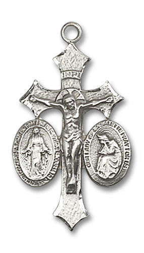 Jesus, Mary and Large Our Lady of La Salette Large Crucifix Pendant - Sterling Silver 1 1/8 x 5/8 6055SS