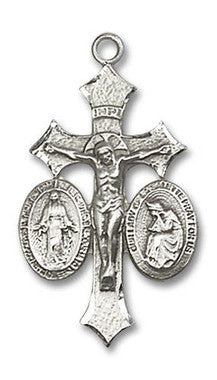 Jesus, Mary & Large Our Lady of La Salette Large Crucifix Pendant - Sterling Silver 1 1/8" x 5/8" (6055SS)