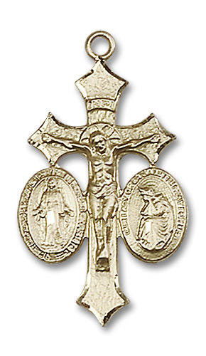 Jesus, Mary, Large Our Lady of La Salette Large Crucifix Pendant - 14kt Gold 1 1/8 x 5/8 6055