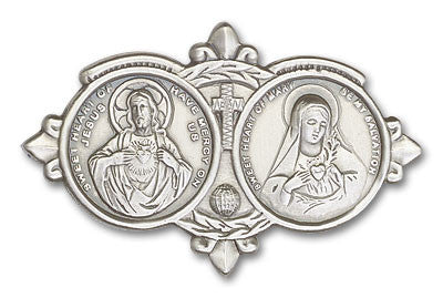 Jesus and Mary Visor Clip - Silver Finish 1096V