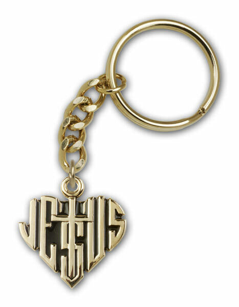Jesus/Heart Medal Keychain - Gold Finish