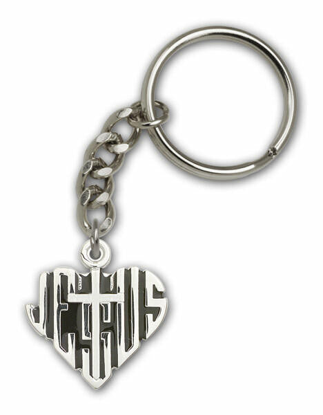 Jesus/Heart Medal Keychain - Silver Finish