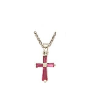 July Baguette Cross Necklace - Sterling Silver Pendant on 16 Stainless Chain SX9022SH