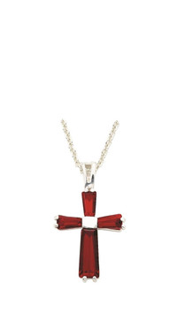 July Lady Birthstone Cross Necklace - Sterling Silver Pendant on 18" Stainless Steel Chain (SX9407SH)