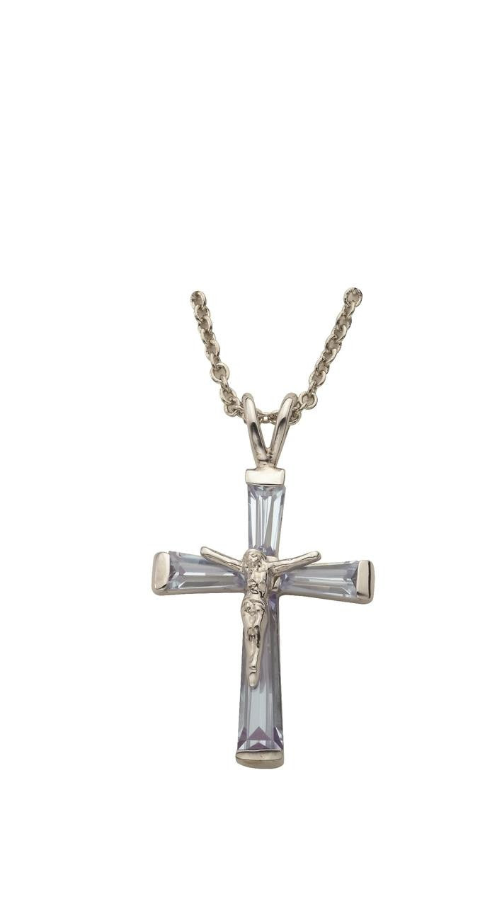 June Birthstone Crucifix Necklace - Sterling Silver Pendant on 18 Stainless Steel Chain SX9302SH