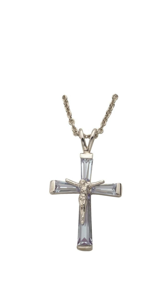 June Birthstone Crucifix Necklace - Sterling Silver Pendant on 18 Stainless Steel Chain SX9302SH