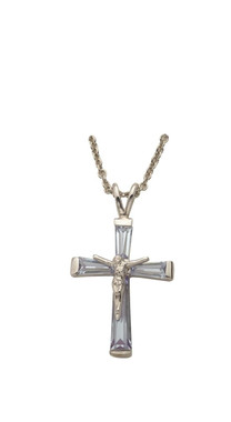 June Birthstone Crucifix Necklace - Sterling Silver Pendant on 18" Stainless Steel Chain (SX9302SH)