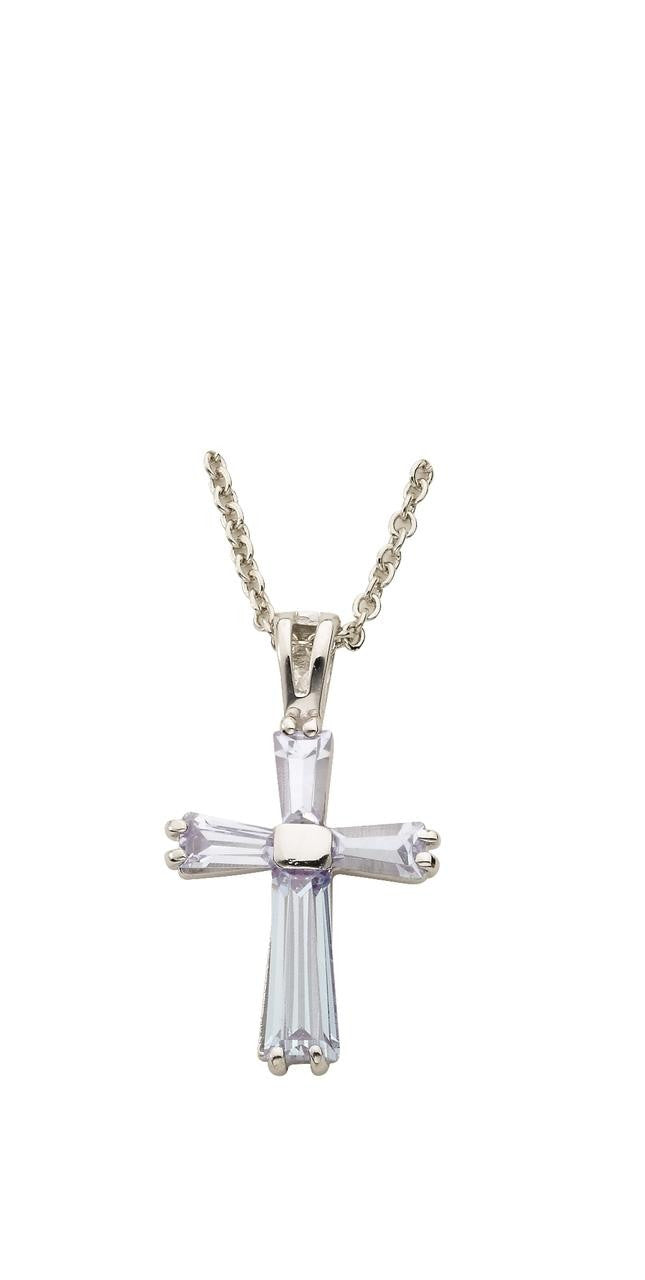 June Lady Birthstone Cross Necklace - Sterling Silver Pendant on 18 Stainless Steel Chain SX9406SH