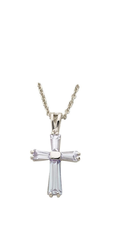 June Lady Birthstone Cross Necklace - Sterling Silver Pendant on 18 Stainless Steel Chain SX9406SH
