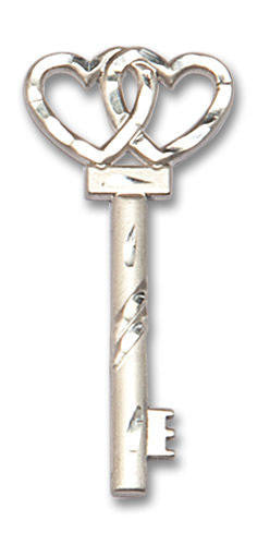 Key with Double Hearts Pendant - Sterling Silver 1 1/4 x 1/2 6213SS