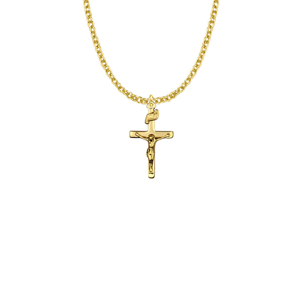 Ladies Crucifix Necklace - 14kt Gold-Filled Pendant On 18 Gold-Plated Chain SX1356GH