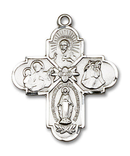 Large 4-Way Medal - Sterling Silver 1 x 7/8 Pendant 0043SS
