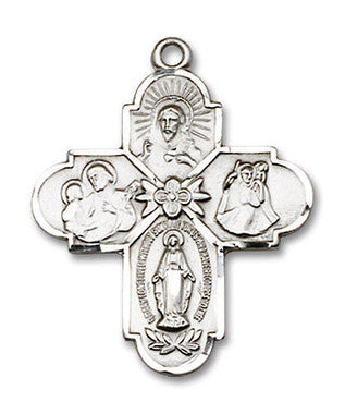 Large 4-Way Medal - Sterling Silver 1" x 7/8" Pendant (0043SS)