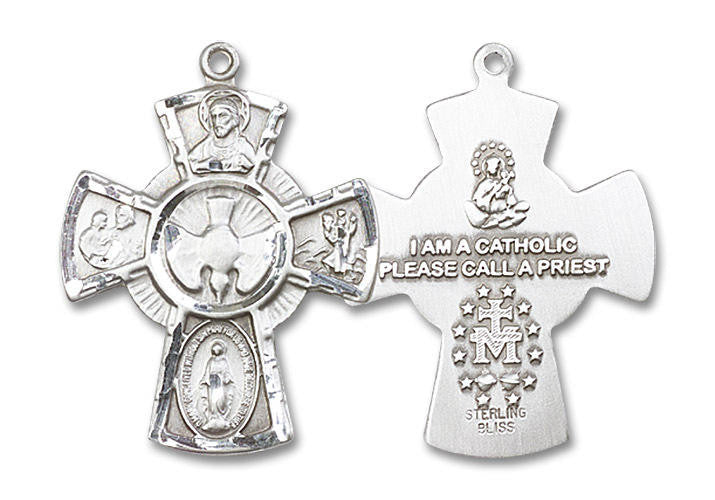 Large 5-Way Medal - Sterling Silver 1 1/8 x 7/8 Pendant 0045SS