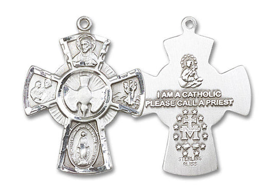 Large 5-Way Medal - Sterling Silver 1 1/8 x 7/8 Pendant 0045SS