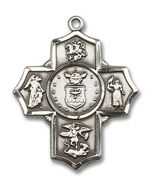 Large Air Force 5-Way Medal - Sterling Silver 1 1/4" x 1" Pendant (5790SS1)