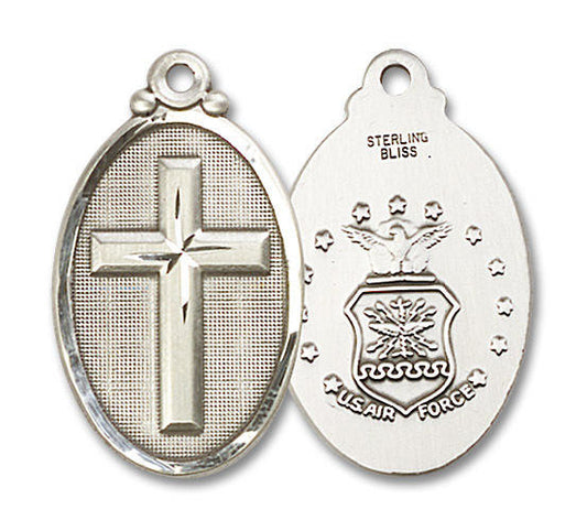 Large Air Force Cross Medal - Sterling Silver 1 1/8 x 5/8 Oval Pendant 4145YSS1