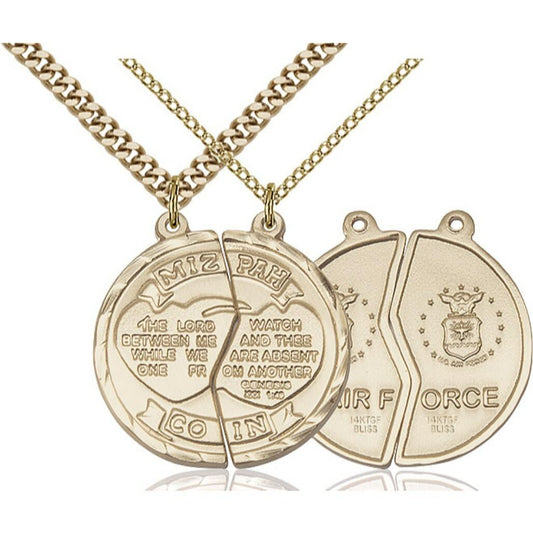 Large Air Force Mizpah Medal Necklaces - 14kt Gold Pendant On 18 and 24 Chains 2012
