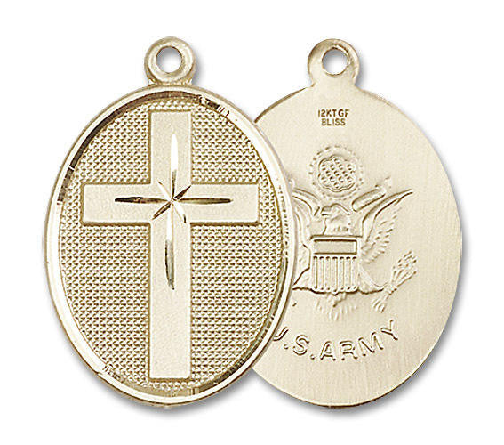 Large Army Cross Medal - 14kt Gold 1 1/8 x 3/4 Oval Pendant 0783
