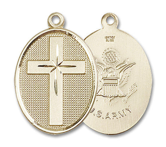 Large Army Cross Medal - 14kt Gold 1 1/8 x 3/4 Oval Pendant 0783