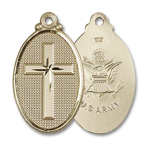 Large Army Cross Medal - 14kt Gold 1 1/8 x 5/8 Oval Pendant 4145Y